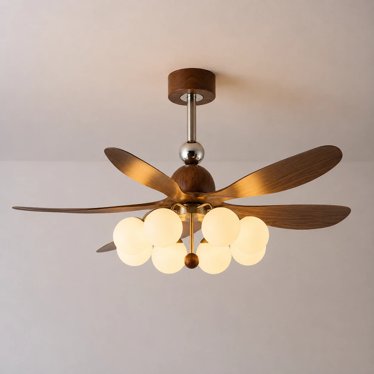 Mid Century Rustic Bubble Ceiling Fan with Light French Vintage High Airflow Fan Light Combo with Remote For Bedroom Living