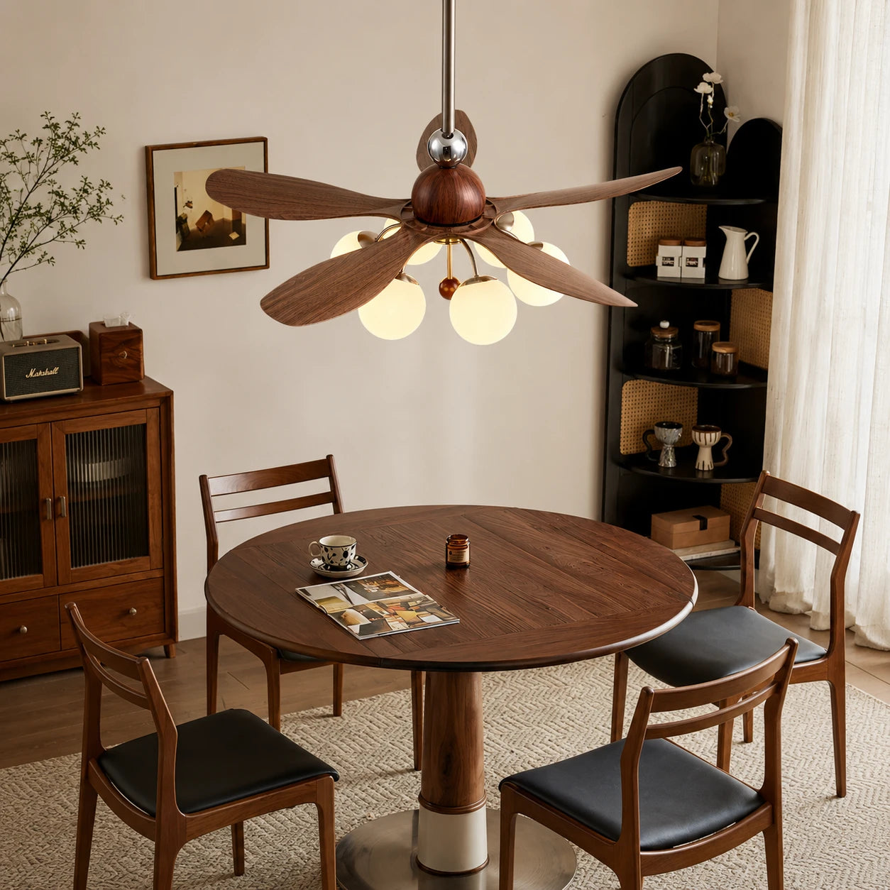 Mid Century Rustic Bubble Ceiling Fan with Light French Vintage High Airflow Fan Light Combo with Remote For Bedroom Living