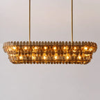 Luxury Amelia Smoke Glass Linear Chandelier Rectangle Tiered Glass Plate Pendant Light For Kitchen Islands