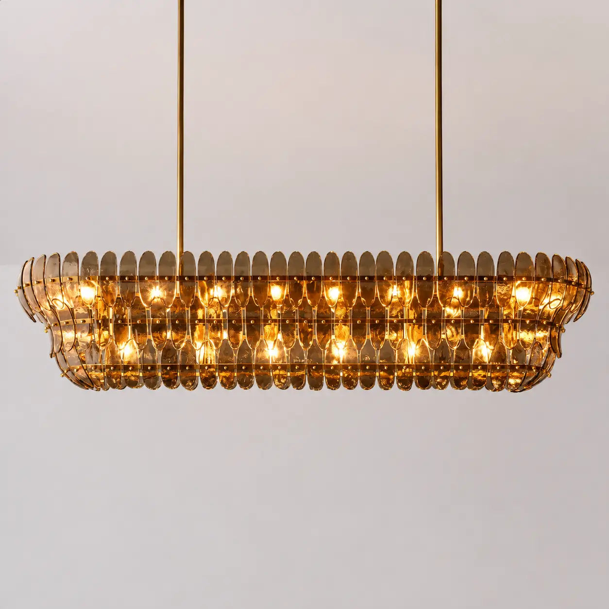 Luxury Amelia Smoke Glass Linear Chandelier Rectangle Tiered Glass Plate Pendant Light For Kitchen Islands
