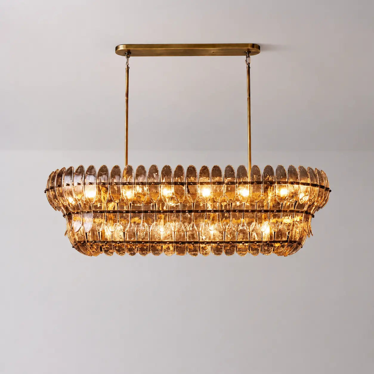 Luxury Amelia Smoke Glass Linear Chandelier Rectangle Tiered Glass Plate Pendant Light For Kitchen Islands