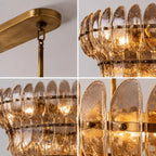 Luxury Amelia Smoke Glass Linear Chandelier Rectangle Tiered Glass Plate Pendant Light For Kitchen Islands