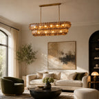 Luxury Amelia Smoke Glass Linear Chandelier Rectangle Tiered Glass Plate Pendant Light For Kitchen Islands