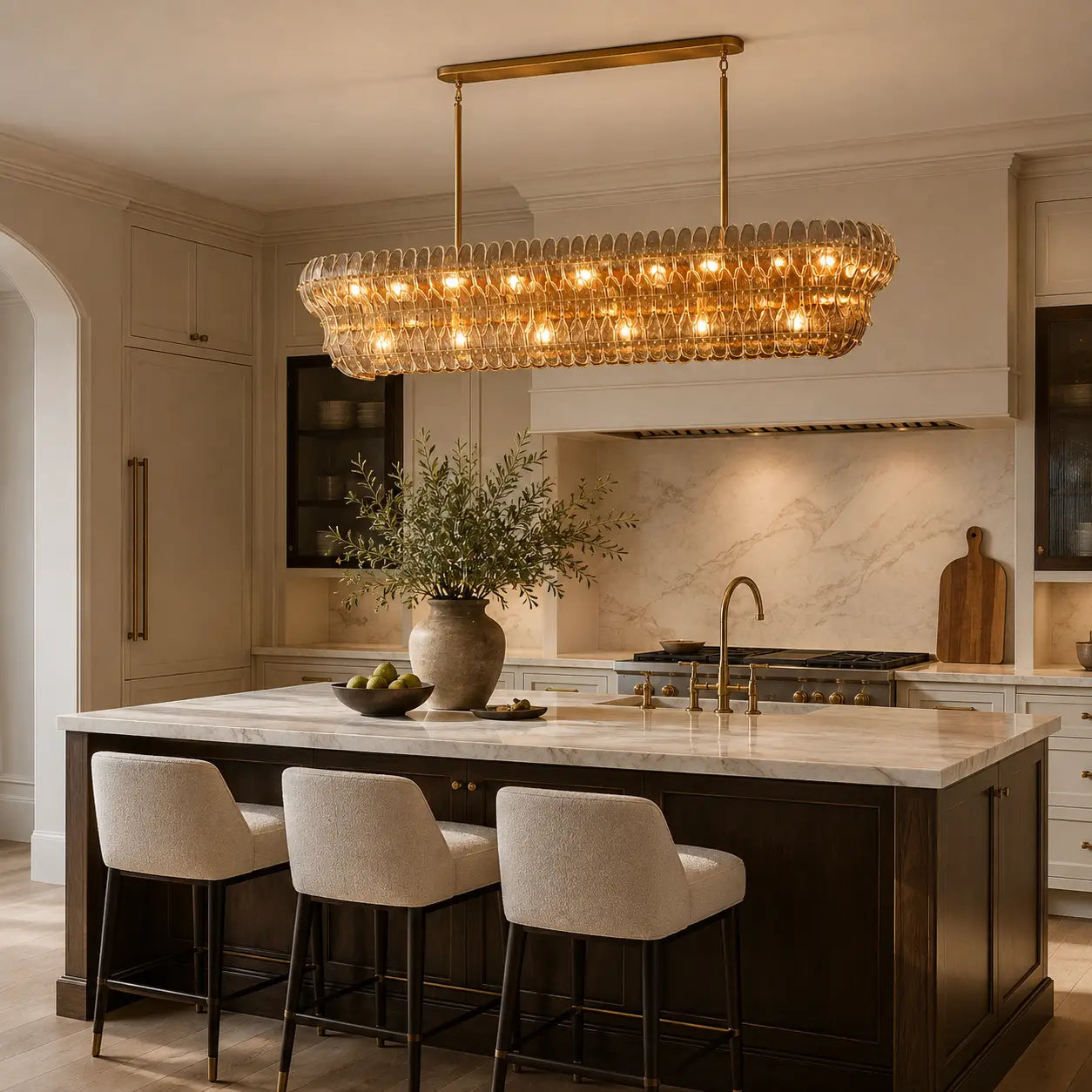 Luxury Amelia Smoke Glass Linear Chandelier Rectangle Tiered Glass Plate Pendant Light For Kitchen Islands