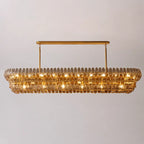 Luxury Amelia Smoke Glass Linear Chandelier Rectangle Tiered Glass Plate Pendant Light For Kitchen Islands