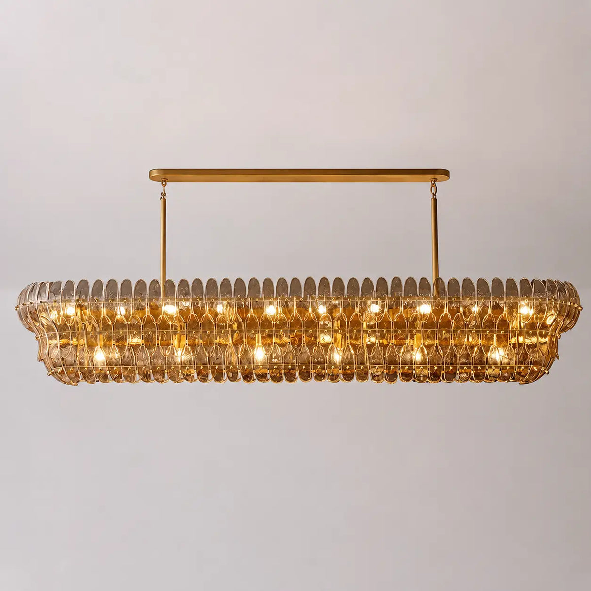 Luxury Amelia Smoke Glass Linear Chandelier Rectangle Tiered Glass Plate Pendant Light For Kitchen Islands