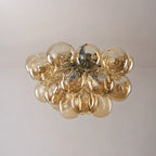 Modern Semi Flush Blown Glass Chandelier Amber Bubble Cluster Ceiling Light For Living Room Bedroom