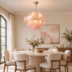 Lelaina Pink Tiered Cluster Glass Disc Chandelier Murano Style Sculptural Blush Glass Disc Pendant Light