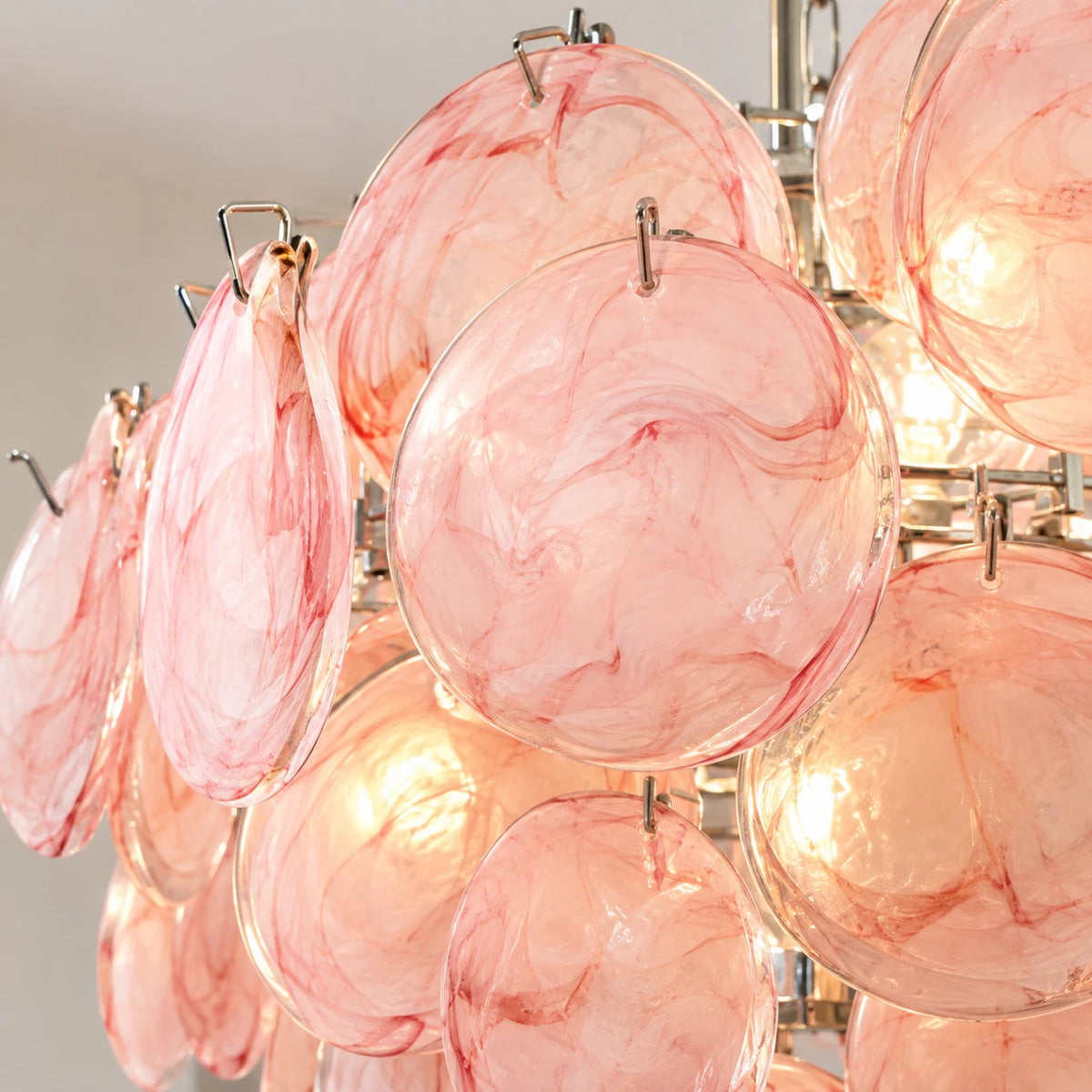 Lelaina Pink Tiered Cluster Glass Disc Chandelier Murano Style Sculptural Blush Glass Disc Pendant Light
