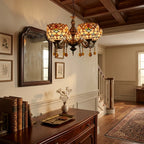 Large Tiffany-Style Stained Artwork Glass Chandelier Classic Floral Vintage Hanging Light Fixtures