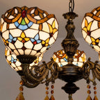 Large Tiffany-Style Stained Artwork Glass Chandelier Classic Floral Vintage Hanging Light Fixtures