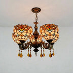 Large Tiffany-Style Stained Artwork Glass Chandelier Classic Floral Vintage Hanging Light Fixtures