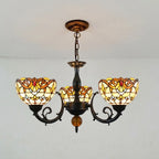 Large Tiffany-Style Stained Artwork Glass Chandelier Classic Floral Vintage Hanging Light Fixtures