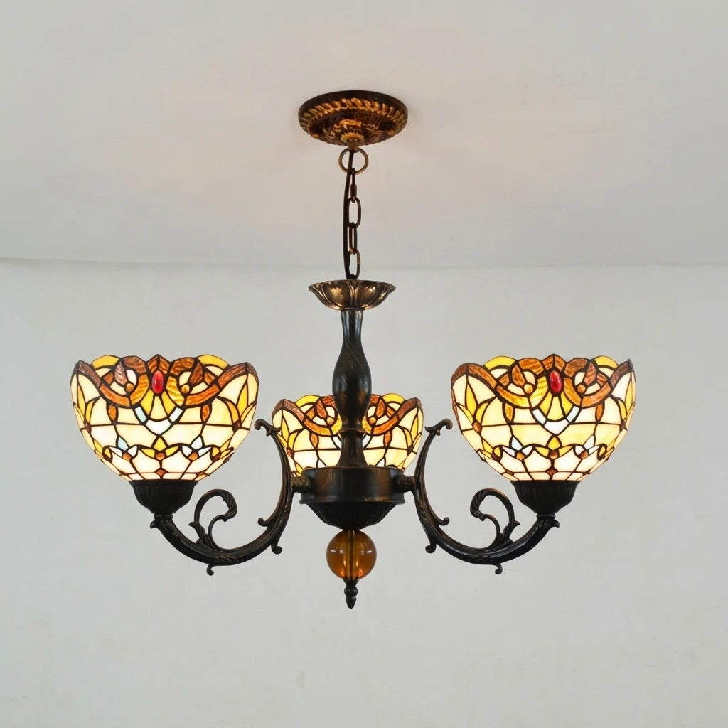 Large Tiffany-Style Stained Artwork Glass Chandelier Classic Floral Vintage Hanging Light Fixtures