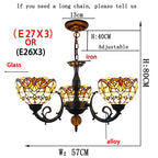 Large Tiffany-Style Stained Artwork Glass Chandelier Classic Floral Vintage Hanging Light Fixtures