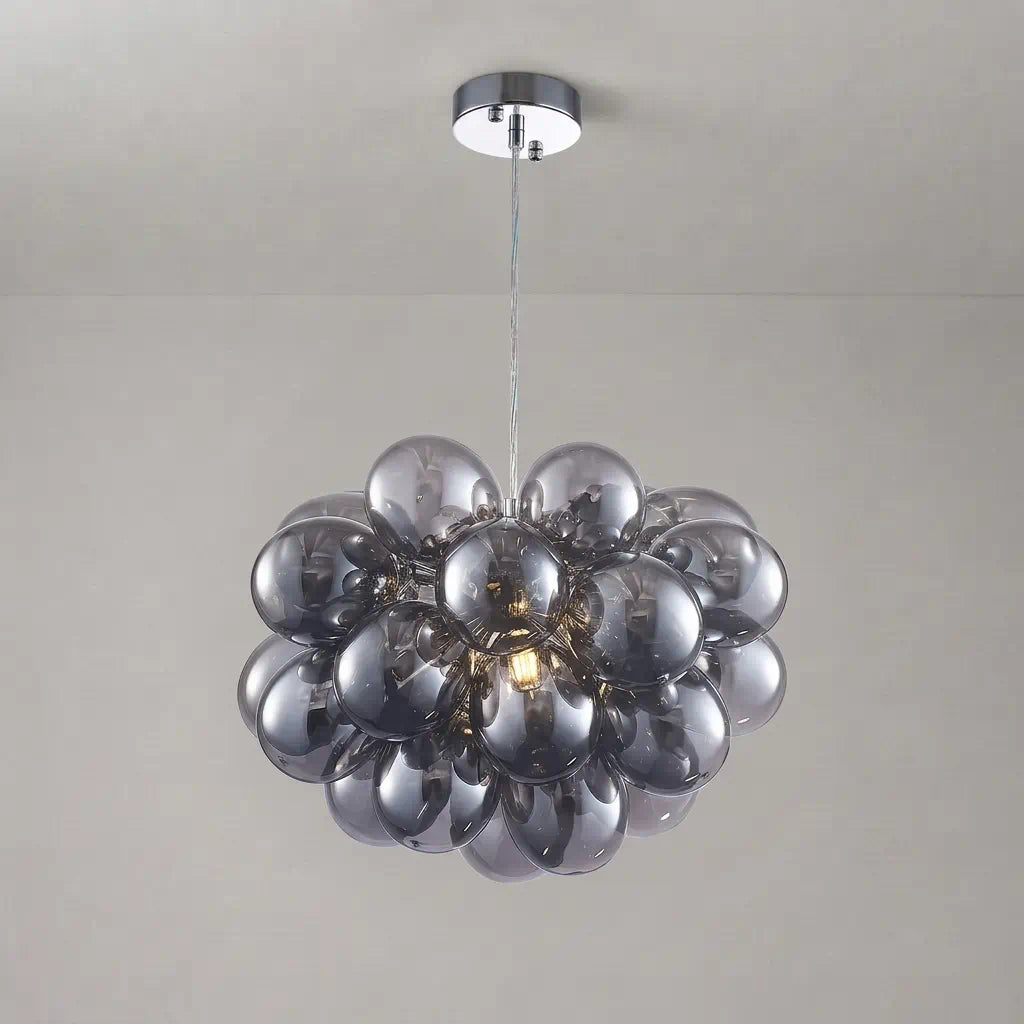 Obsidian Gloom Smoked Glass Bubble Chandelier Talia Grey Black Modern Cluster Glass Ball  Pendant Light