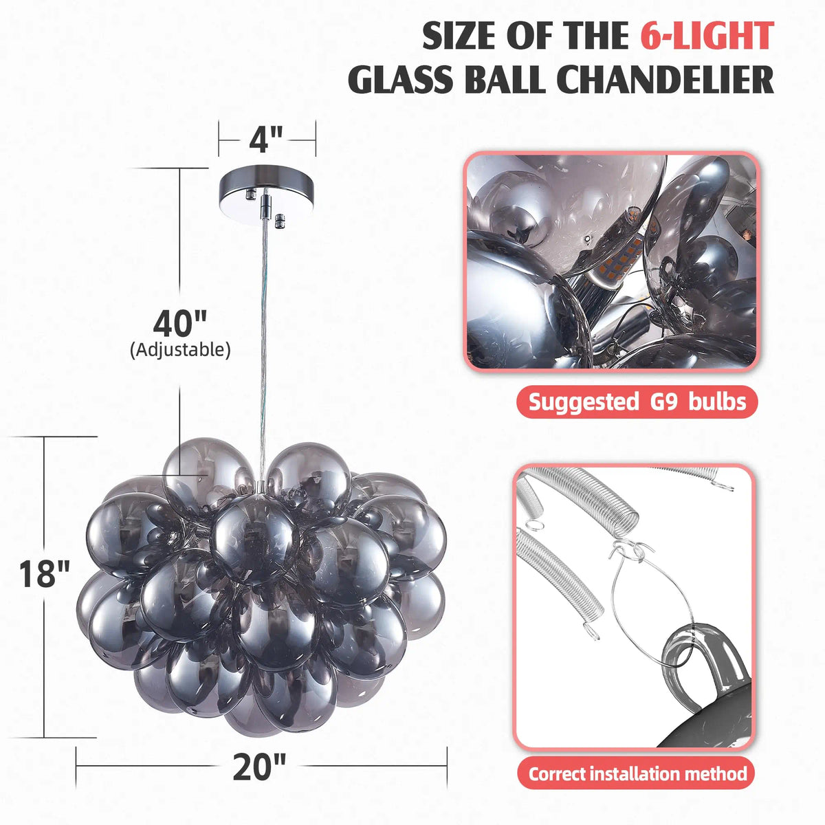 Obsidian Gloom Smoked Glass Bubble Chandelier Talia Grey Black Modern Cluster Glass Ball  Pendant Light