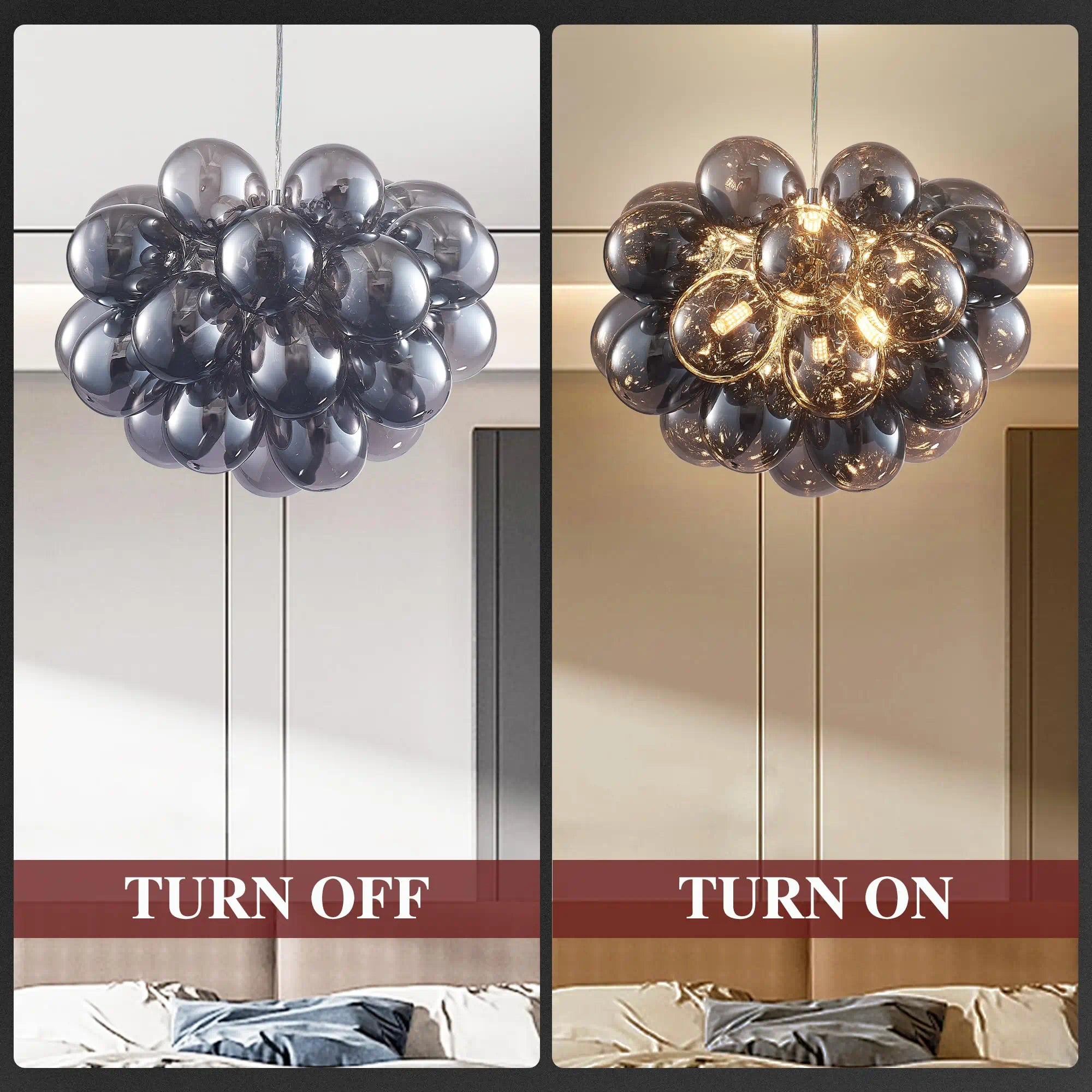 Obsidian Gloom Smoked Glass Bubble Chandelier Talia Grey Black Modern Cluster Glass Ball  Pendant Light