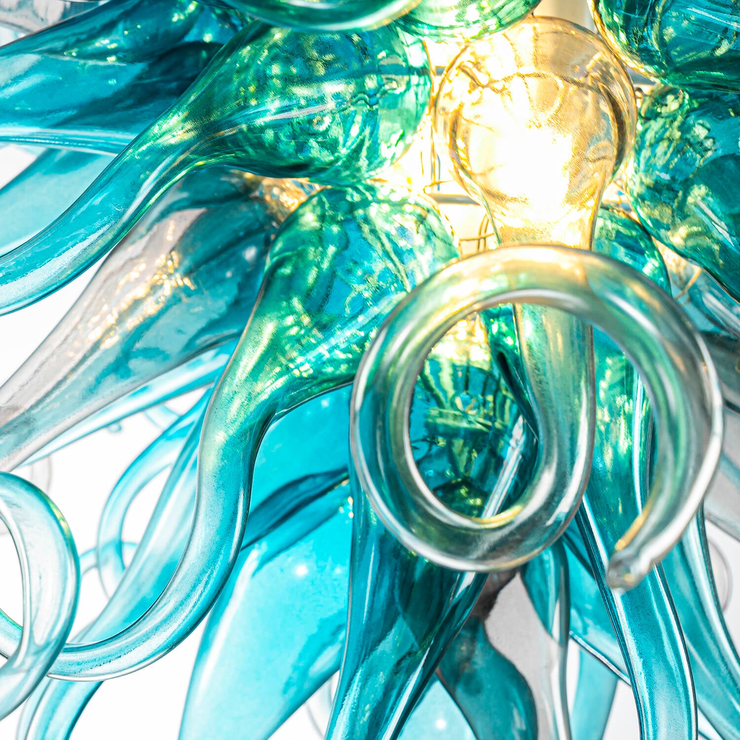 Oceanic Radiance Hanging Glass Sculpture Chandelier Blue Hand-Blown Glass Pendant Light