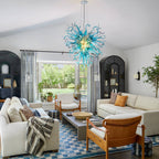 Oceanic Radiance Hanging Glass Sculpture Chandelier Blue Hand-Blown Glass Pendant Light