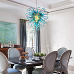 Oceanic Radiance Hanging Glass Sculpture Chandelier Blue Hand-Blown Glass Pendant Light