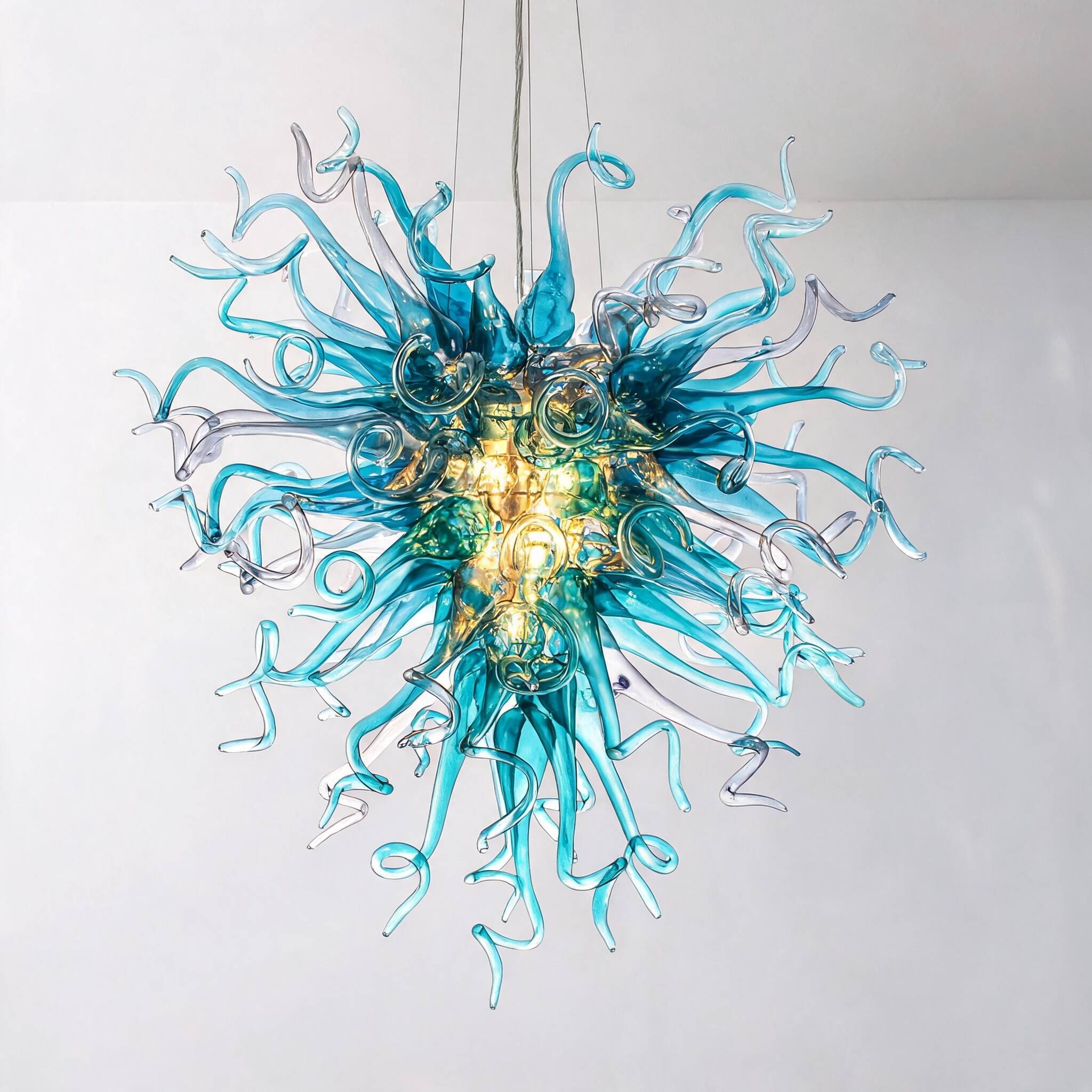 Oceanic Radiance Hanging Glass Sculpture Chandelier Blue Hand-Blown Glass Pendant Light