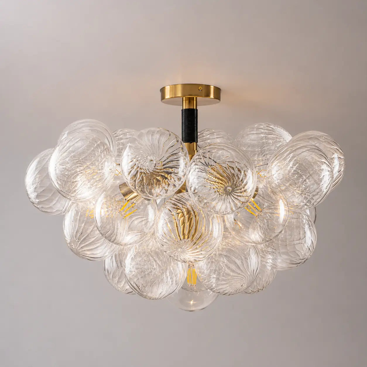 Modern Bubble Cluster Semi Flush Mount Glass Chandelier Blown Glass Ceiling Light Fixture for Living Room and Bedroom