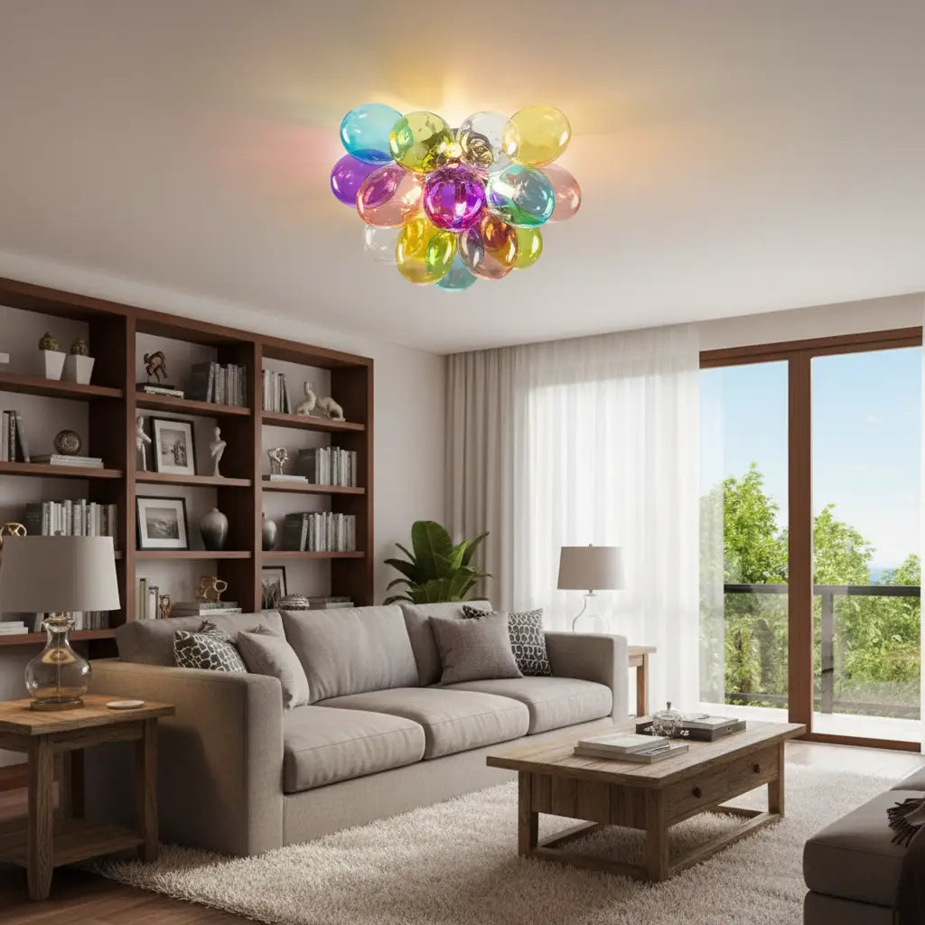 Modern Semi Flush Blown Glass Chandelier Rainbow Bubble Cluster Ceiling Light