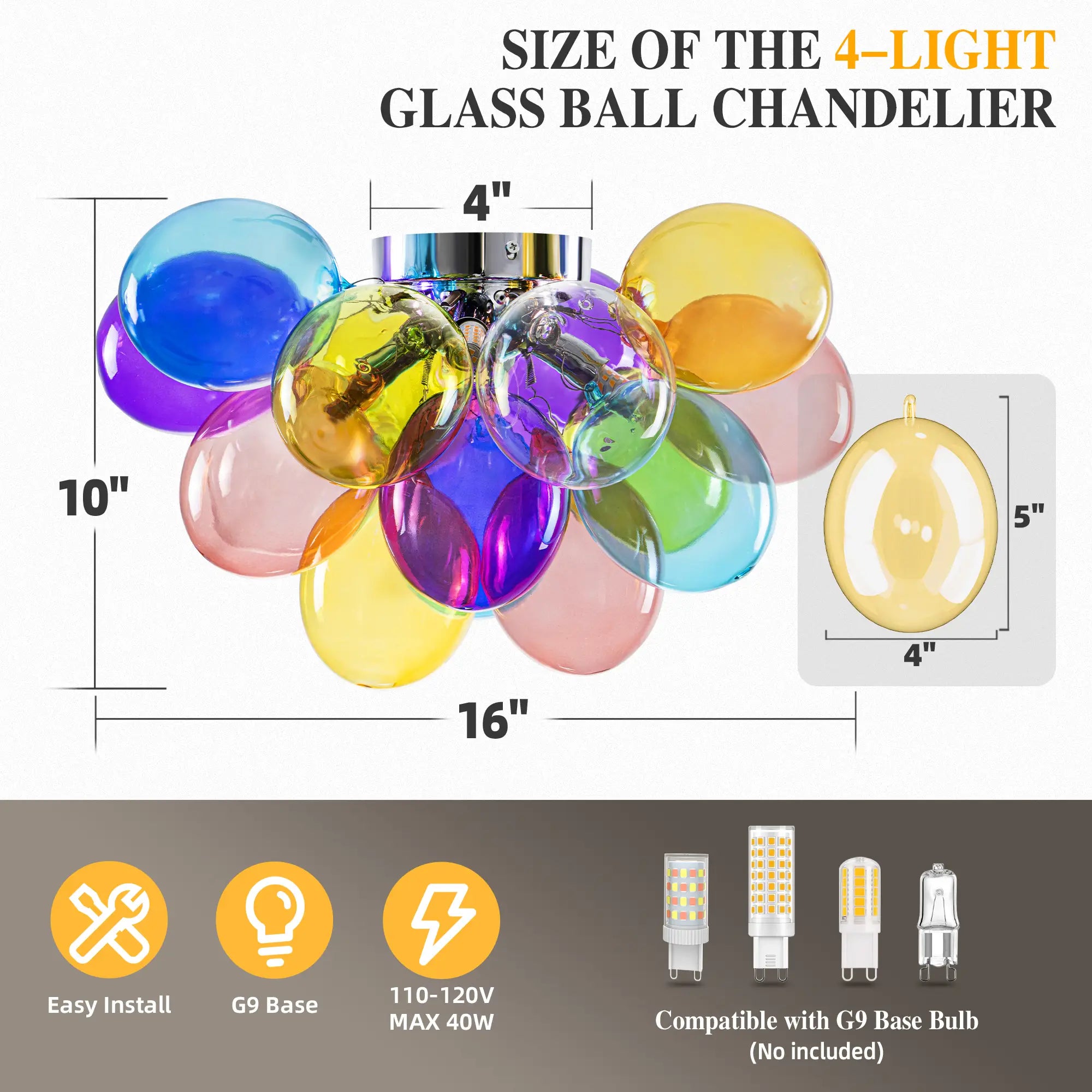 Modern Semi Flush Blown Glass Chandelier Rainbow Bubble Cluster Ceiling Light