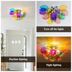 Modern Semi Flush Blown Glass Chandelier Rainbow Bubble Cluster Ceiling Light