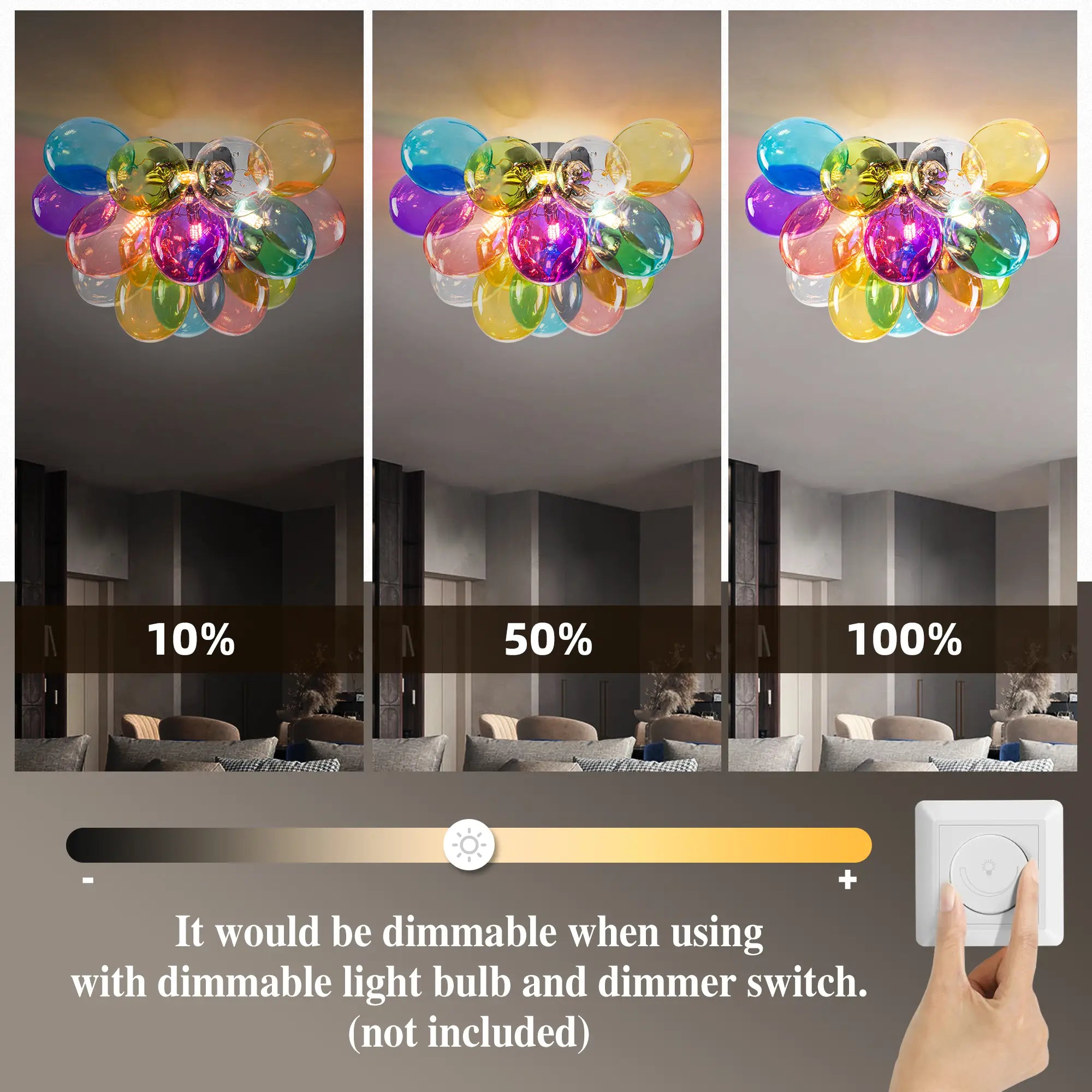 Modern Semi Flush Blown Glass Chandelier Rainbow Bubble Cluster Ceiling Light