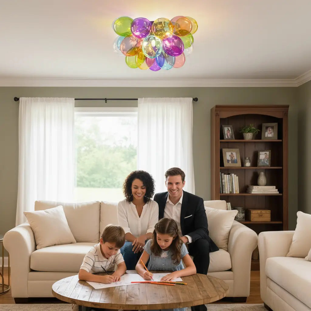 Modern Semi Flush Blown Glass Chandelier Rainbow Bubble Cluster Ceiling Light
