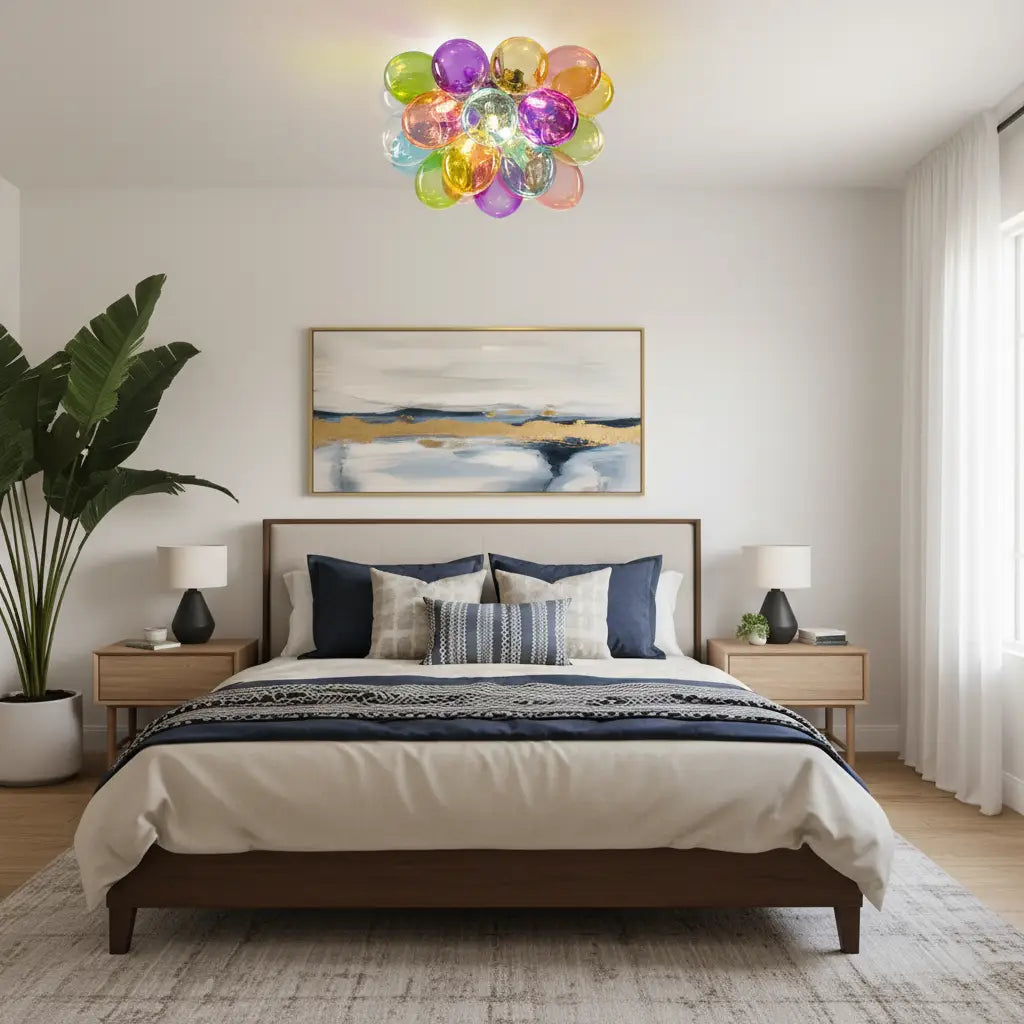 Modern Semi Flush Blown Glass Chandelier Rainbow Bubble Cluster Ceiling Light
