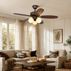 Retro Ceiling Fan Light with Wooden Blades Flush Mount LED Ceiling Fan Fanimation for Bedroom Dining