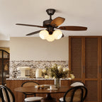 Retro Ceiling Fan Light with Wooden Blades Flush Mount LED Ceiling Fan Fanimation for Bedroom Dining