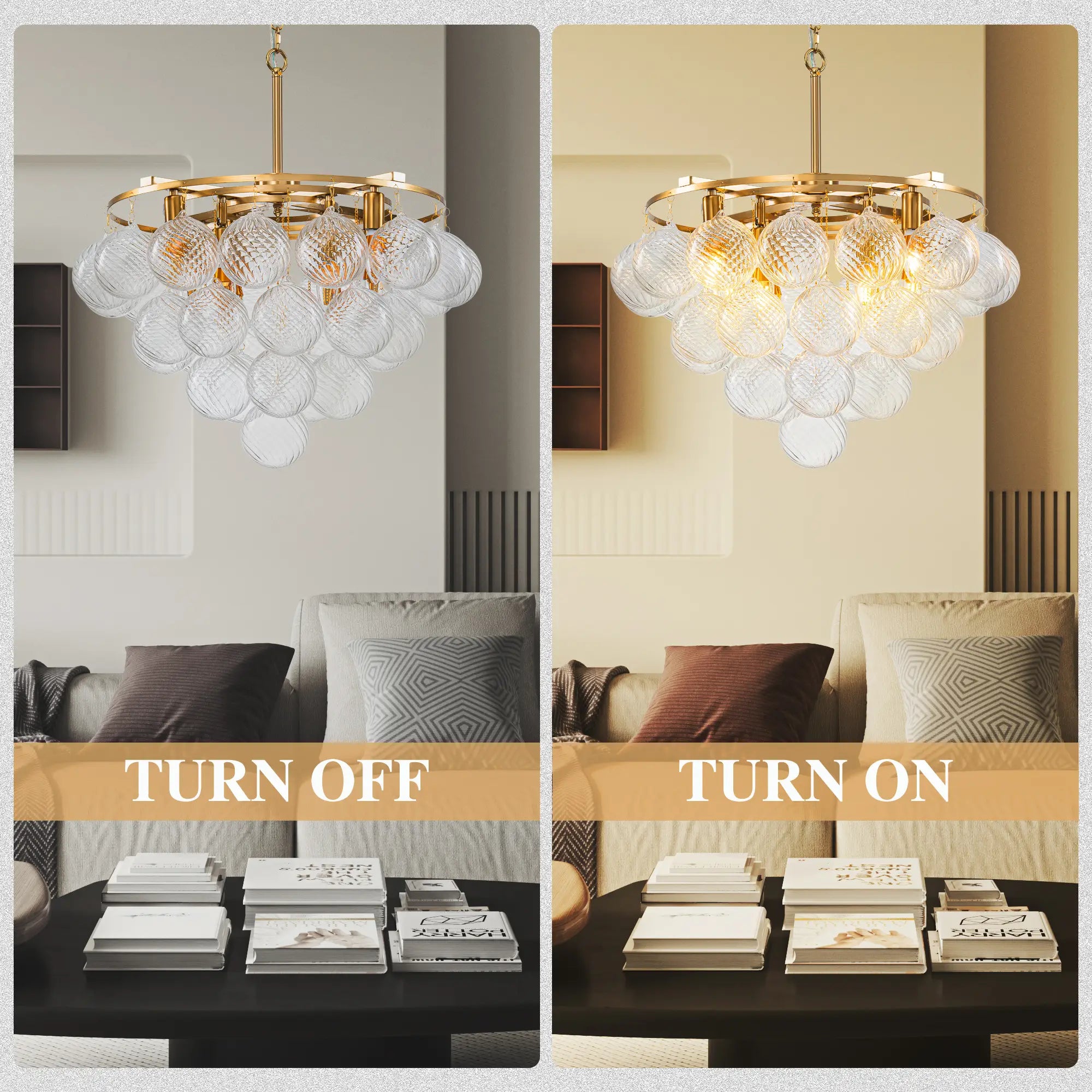 Modern Talia Cloud Bubble Chandelier Hand-Blown Clear Ribbed Glass Globe Cluster Pendant Light