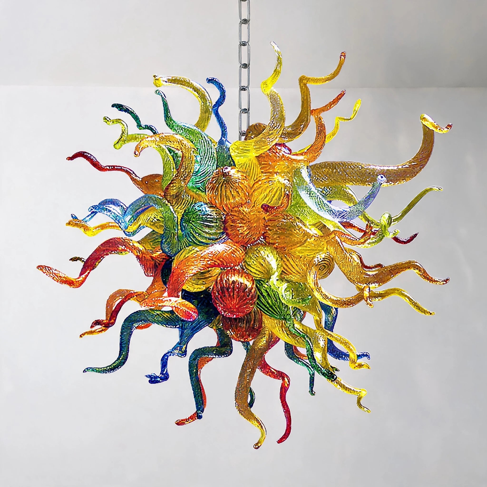 Hand-Blown Art Glass Chandelier Rainbow Pendant light Multi Color Glass Sculpture Hanging Lamp
