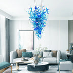 Blue Blown Glass Chandelier Luxury Oceanic Organic Glass Sculpture Hanging Light Fixture