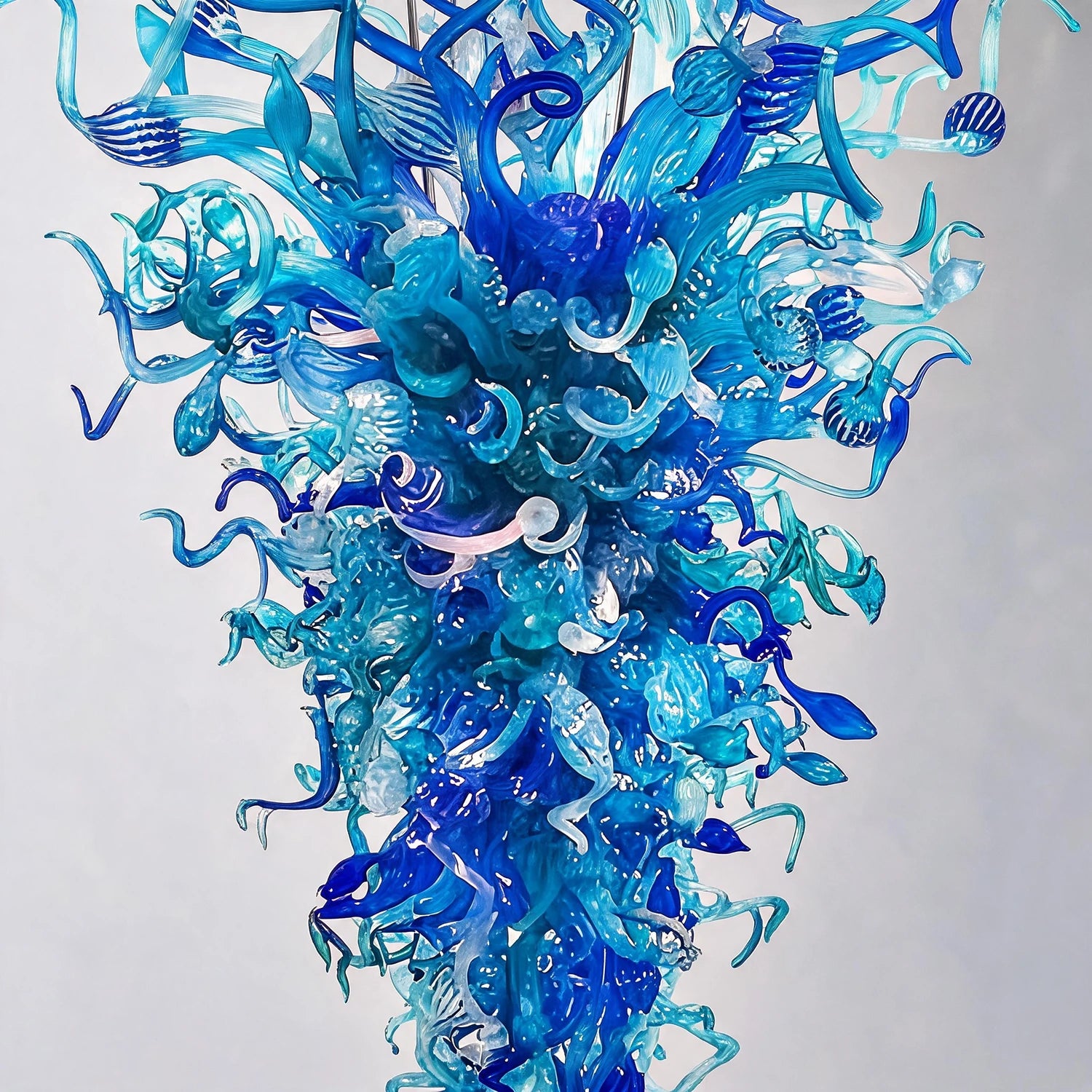 Blue Blown Glass Chandelier Luxury Oceanic Organic Glass Sculpture Hanging Light Fixture