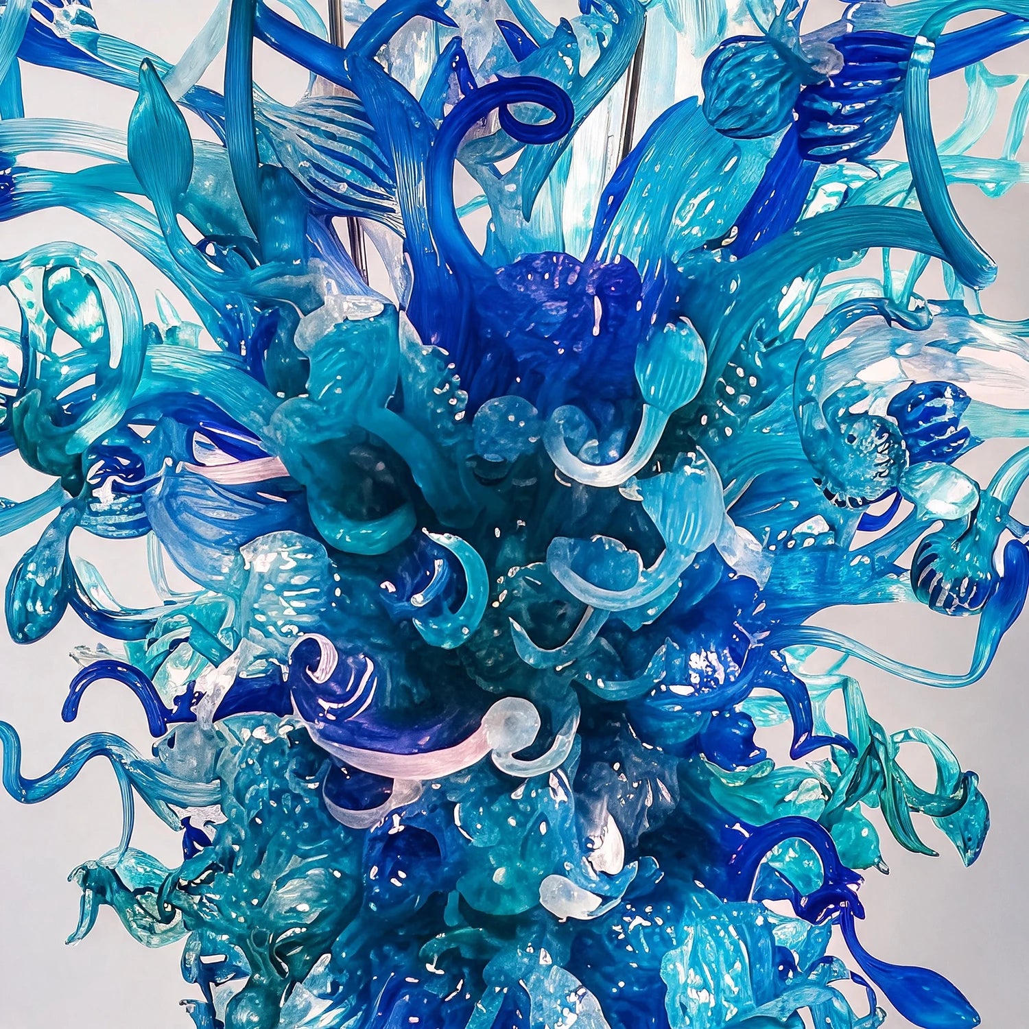 Blue Blown Glass Chandelier Luxury Oceanic Organic Glass Sculpture Hanging Light Fixture