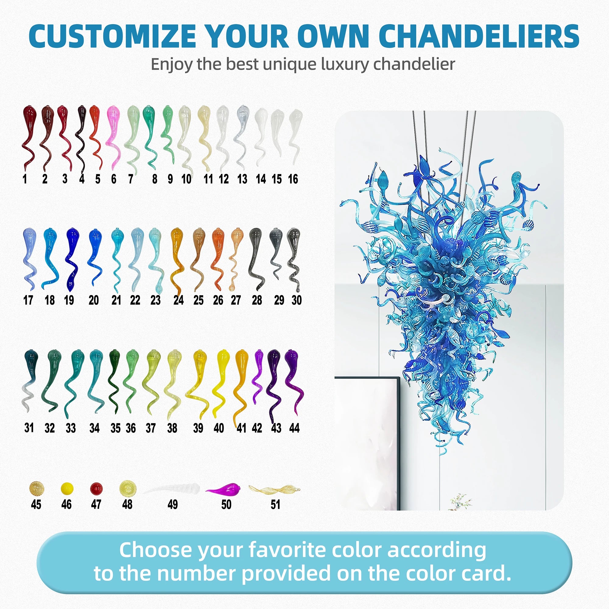 Blue Blown Glass Chandelier Luxury Oceanic Organic Glass Sculpture Hanging Light Fixture