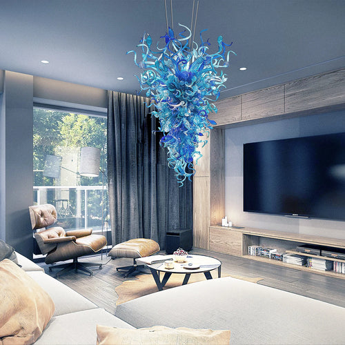 Blue Blown Glass Chandelier Luxury Oceanic Organic Glass Sculpture Hanging Light Fixture