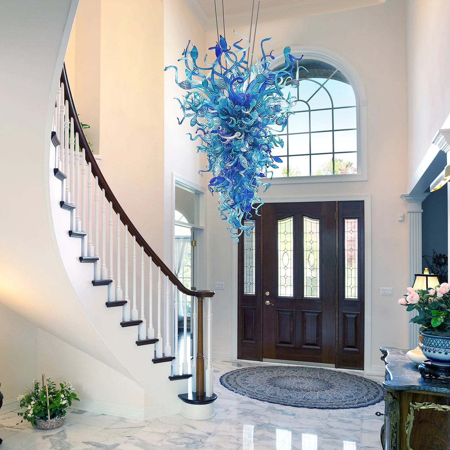 Blue Blown Glass Chandelier Luxury Oceanic Organic Glass Sculpture Hanging Light Fixture