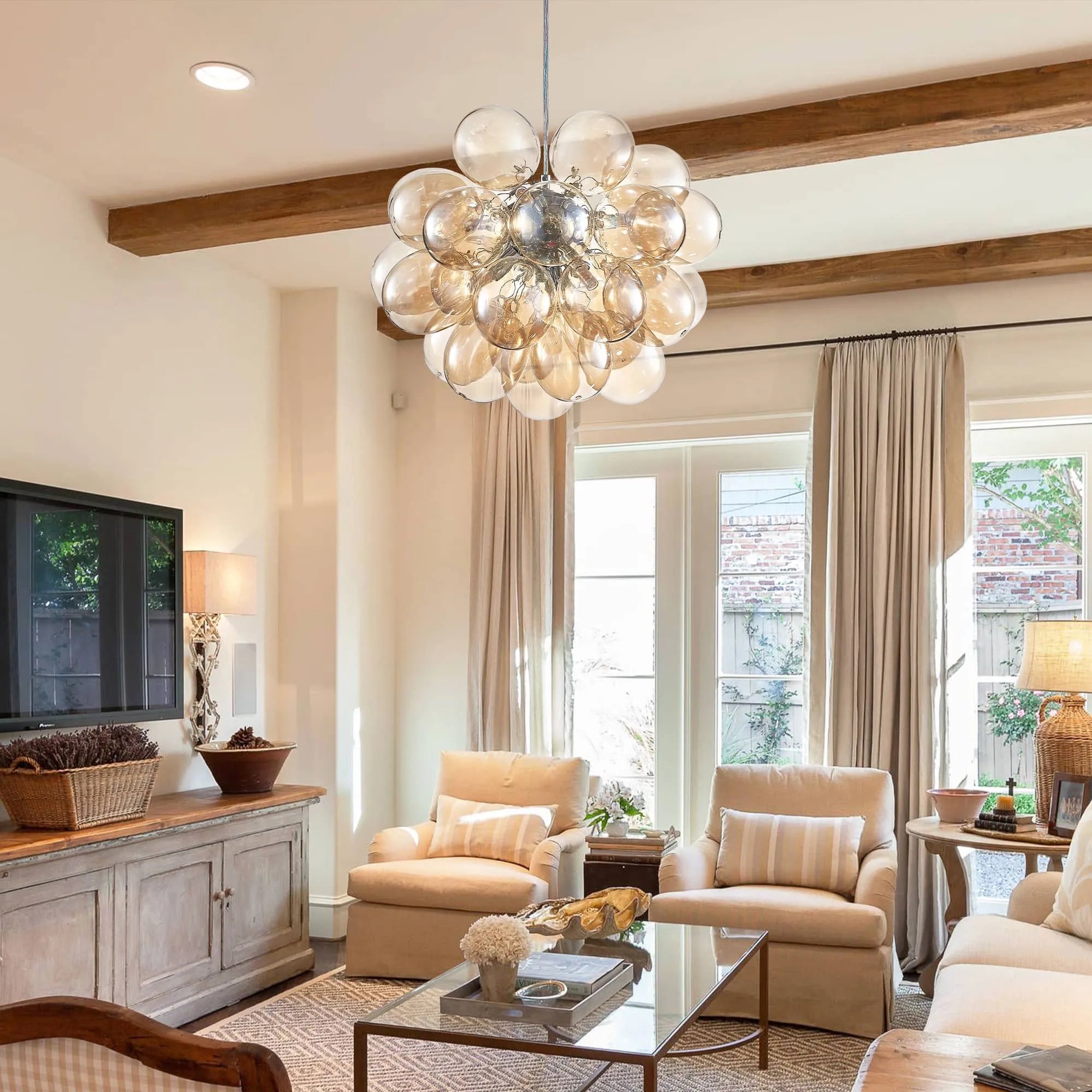 Bubbles Chandelier Dark Beige Blown Glass Balloon Hanging Lamp Brown Talia Modern Cluster Pendant Light
