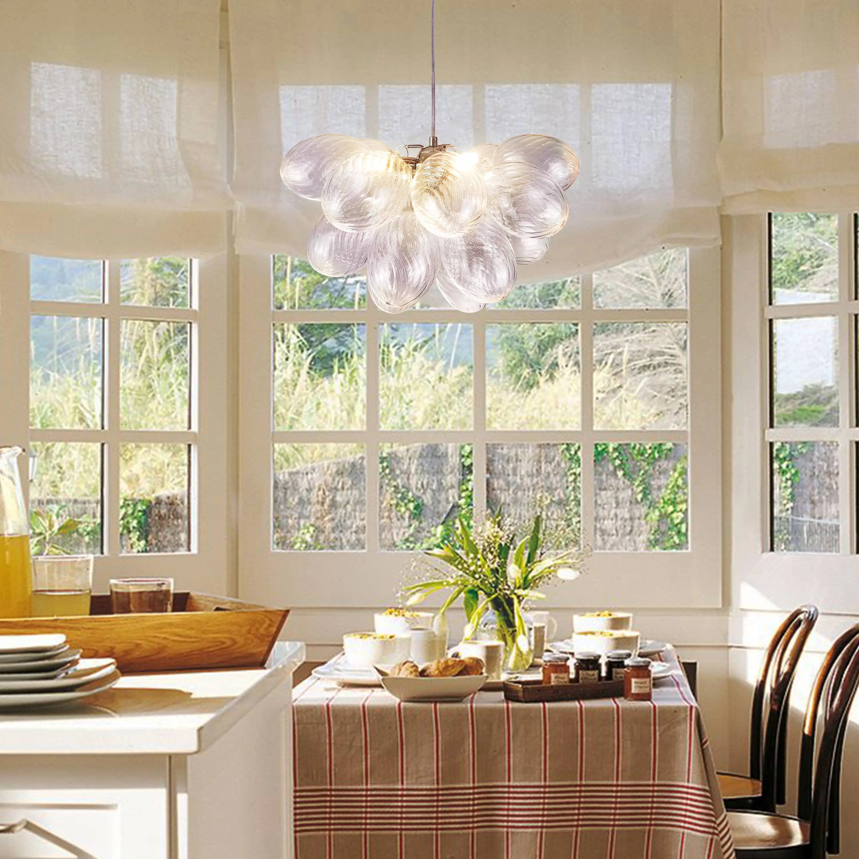 Modern Oval Cluster Bubble Chandelier Talia Nebulous Teardrop Hand Blown Glass Pendant Light