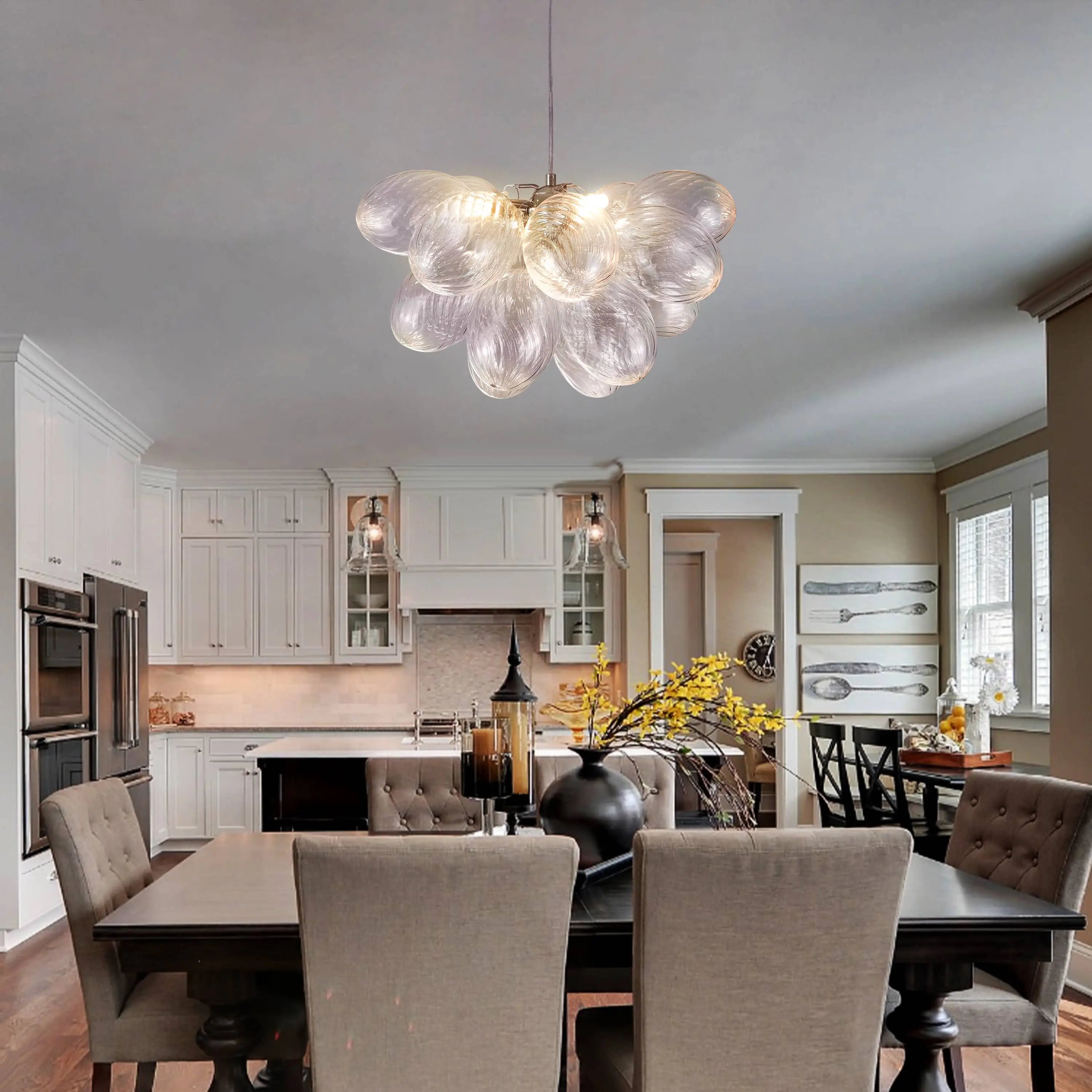 Modern Oval Cluster Bubble Chandelier Talia Nebulous Teardrop Hand Blown Glass Pendant Light
