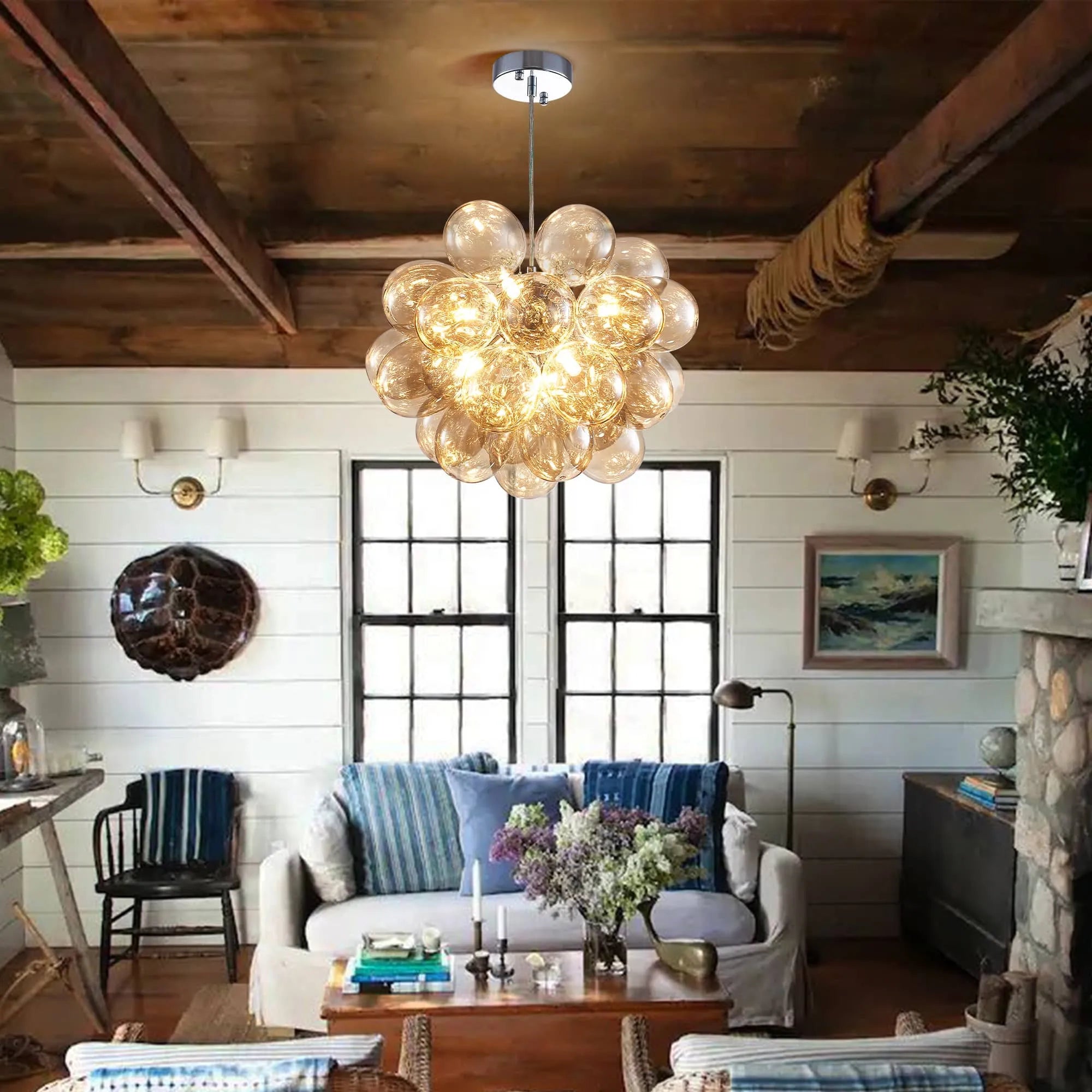 Bubbles Chandelier Dark Beige Blown Glass Balloon Hanging Lamp Brown Talia Modern Cluster Pendant Light