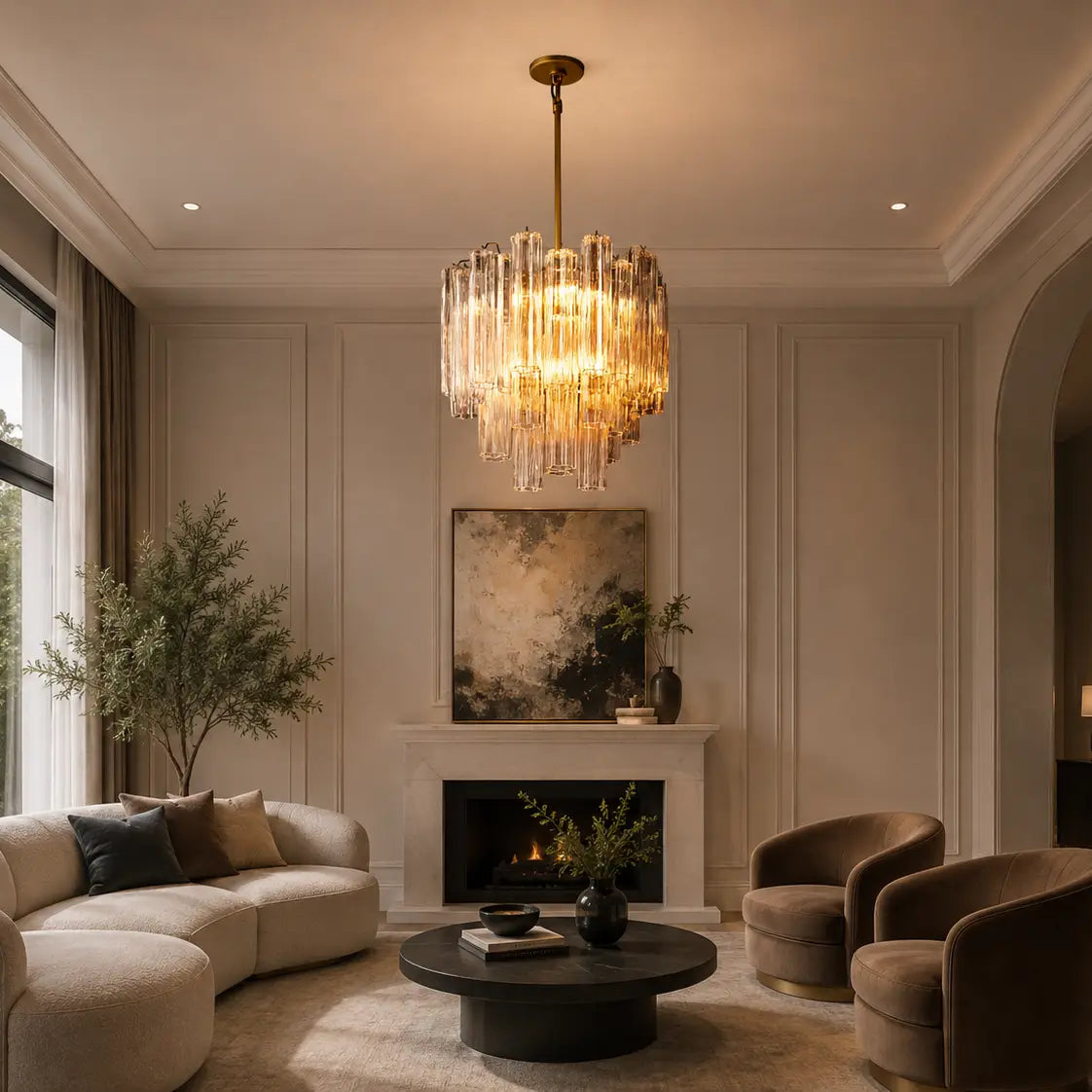 Modern Tronchi Smoke Glass Tiered Chandelier Luxury European-Inspired Round Pendant Light