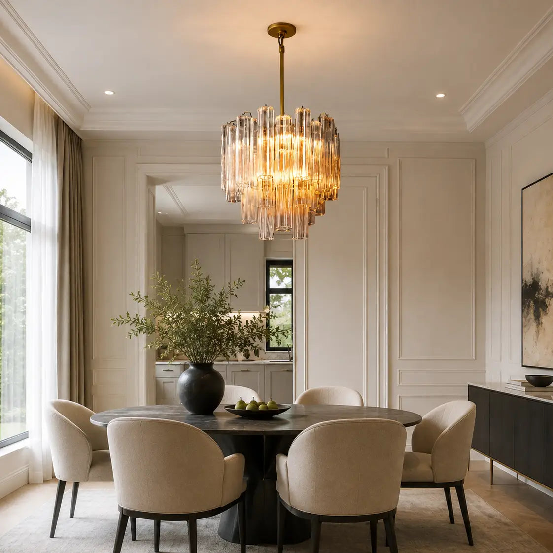 Modern Tronchi Smoke Glass Tiered Chandelier Luxury European-Inspired Round Pendant Light