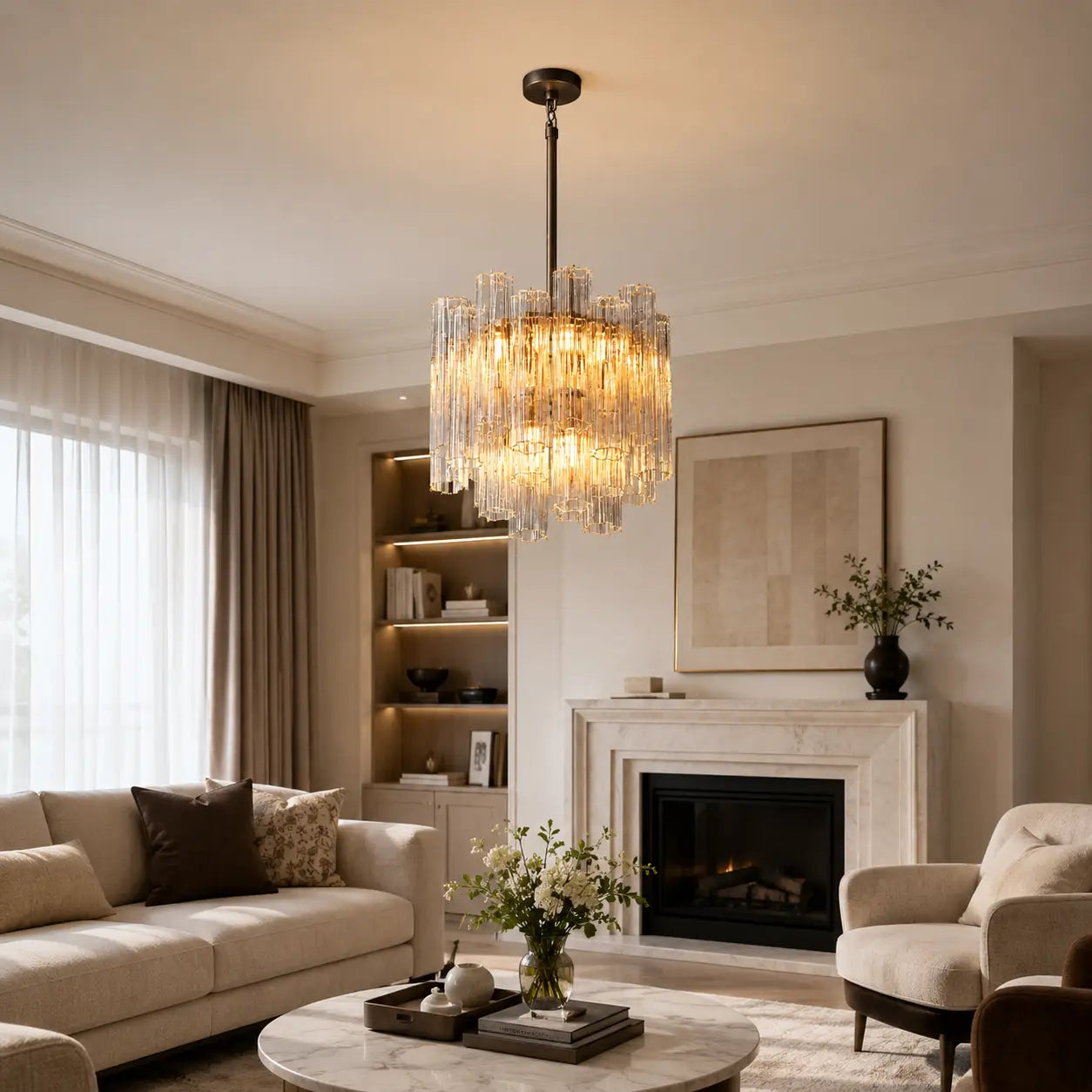 Modern Tronchi Smoke Glass Tiered Chandelier Contemporary Round Pendant Light